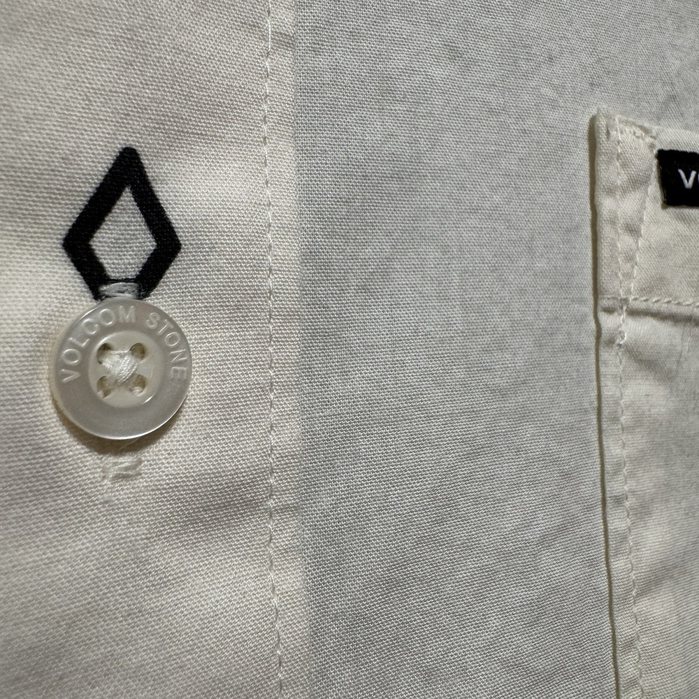 Volcom Shirt Mens Small Button Up Off-White Woven‎ Stone - Picture 5 of 11